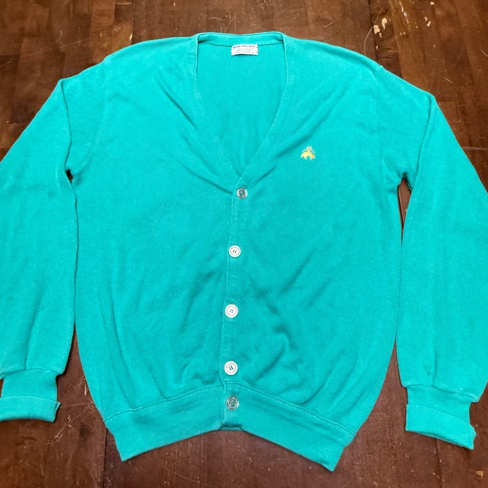 Vtg Brooks Brothers Cardigan Men L Turquoise Cotton Knit VNeck Golden Fleece USA